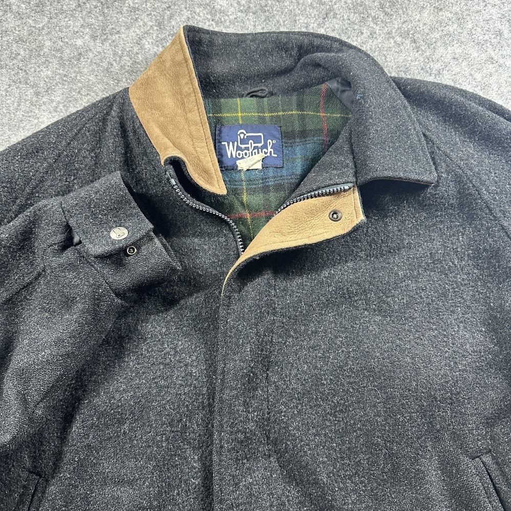 Woolrich Bomber Jacket Mens XL Charcoal Gray‎ Wool Plaid Lined Made USA Vintage